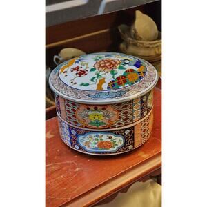 Imari Ware Japanese Porcelain Bowl W/ Lid Trinket Dish- Sakura Miyako, Set of 2